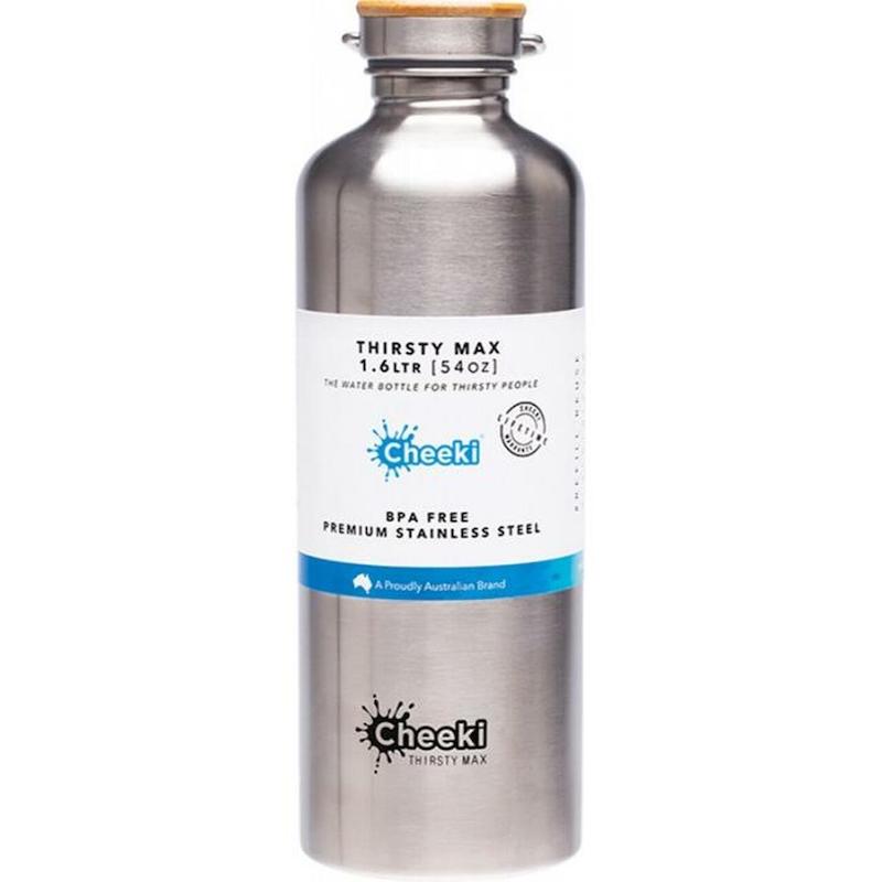 Cheeki Stainless Steel Drink Bottle Thirsty Max SILVER 1.6Lt