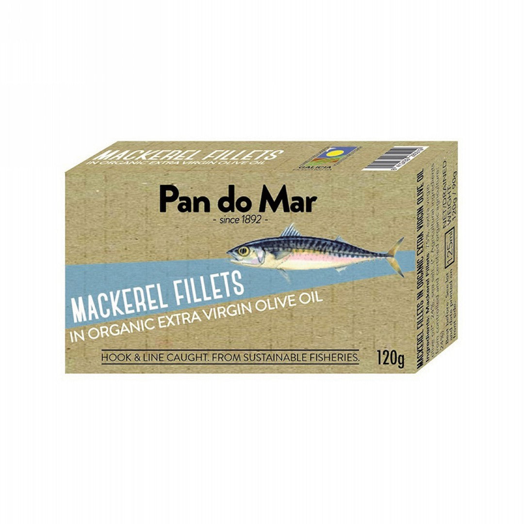 Pan Do Mar Mackerel Fillets in Organic Extra Virgin Olive Oil 120g