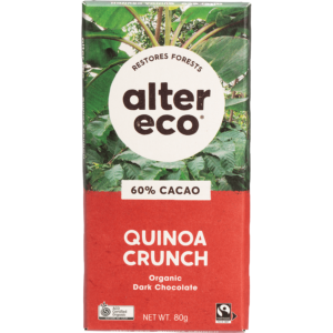 alter eco chocolate deep dark quinoa crunch organic 80g