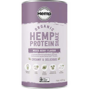 essential hemp organic protein shake mixed berry 420g