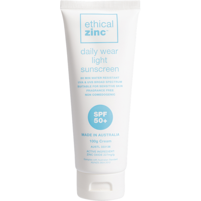 ethical zinc daily wear light sunscreen spf 50+ 100g