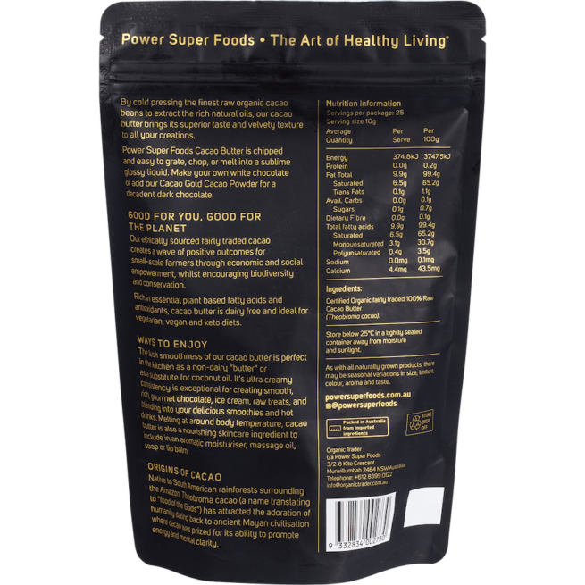 power super foods cacao gold butter (chunks) organic 500g