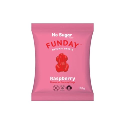 funday natural sweets raspberry gummy frogs 50g